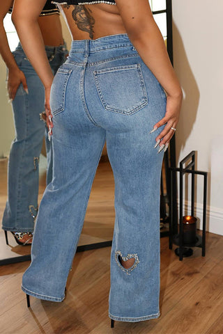 Heart Patch Wide-Leg Denim Pants