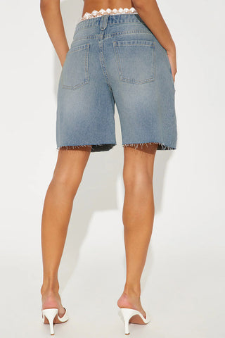 Distressed High-Waist Denim Shorts