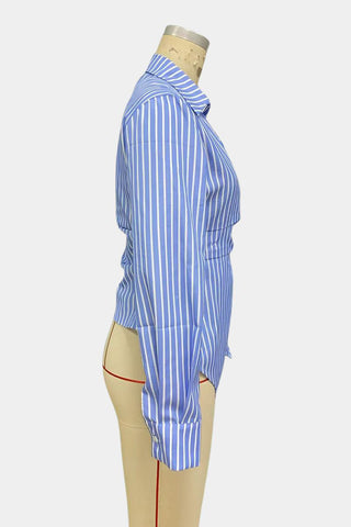 Striped Wrap Button-Up Blouse