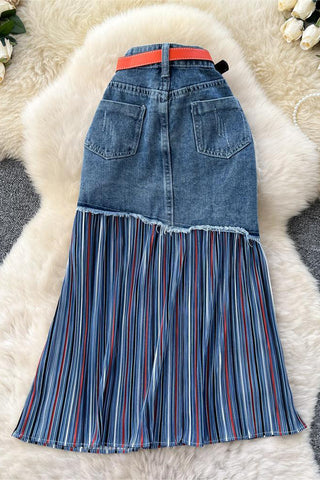 Button-Front Mixed-Media Skirt