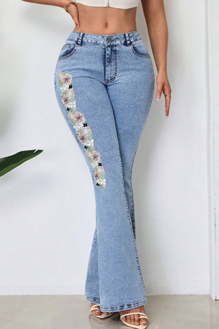 Floral Detail Flare Jeans