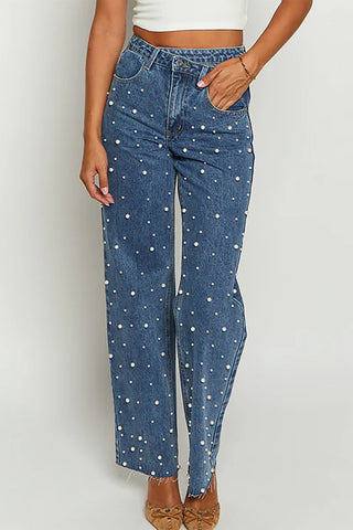Pearl Embellished Straight Leg Jeans