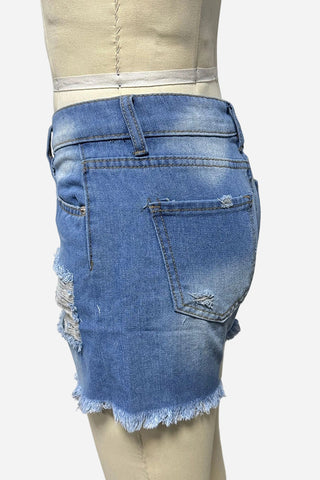 Distressed Button-Front Denim Shorts