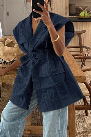 Belted Sleeveless Blazer Shirt