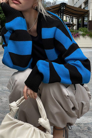 Striped Deep V-Neck Cardigan