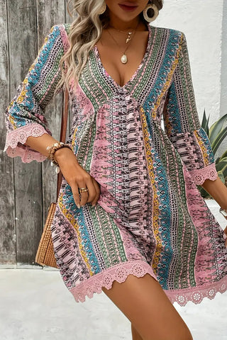 Bohemian V-Neck Bell Sleeve Dress