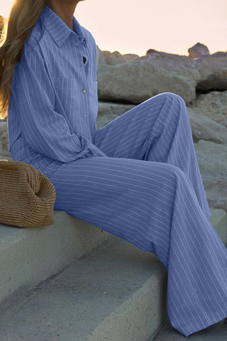 Striped Button-Front Pants Set
