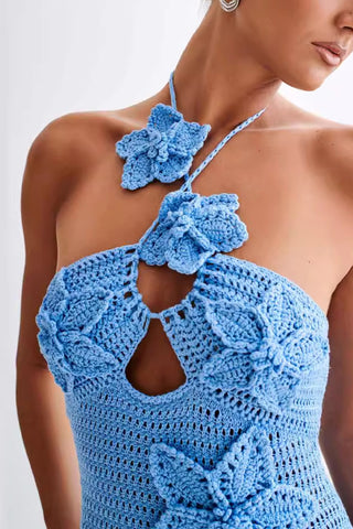 Floral Applique Halter Bodycon Dress