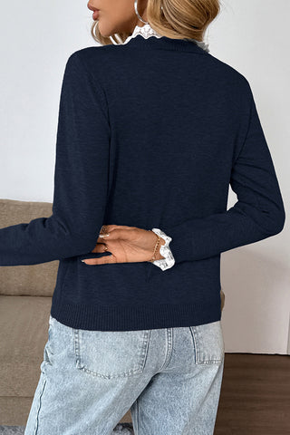 Lace-Trim Button-Up Sweater