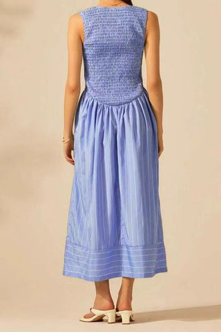 Tie-Front Smocked Midi Dress