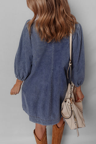 Puff Sleeve Casual Shift Dress