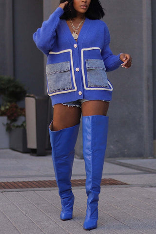 Button-Front Cardigan with Bold Pockets