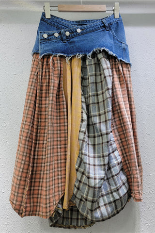Button-Accented Plaid Skirt