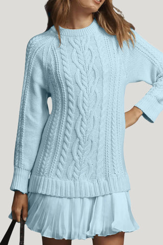 Cable Knit Casual Dress with Pleated Skirt