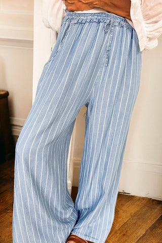 Stripe Wide Leg Tied Waist Pants