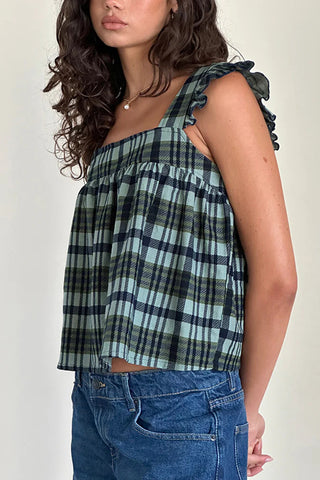 Ruffled Strap Plaid Tank Top