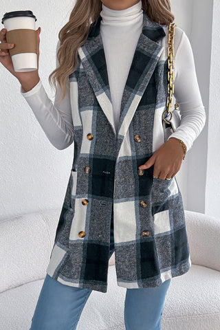 Longline Plaid Sleeveless Blazer