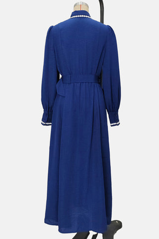 Belted Midi Casual Dress with Button Accents