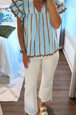 Ruffle Sleeve Striped Blouse