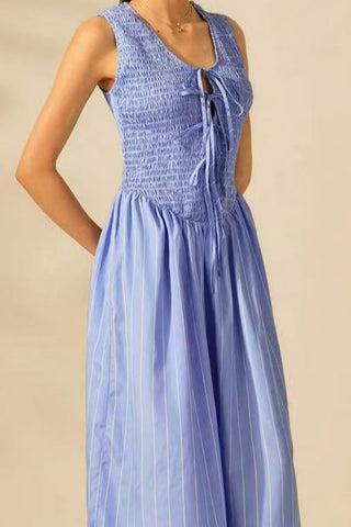 Tie-Front Smocked Midi Dress