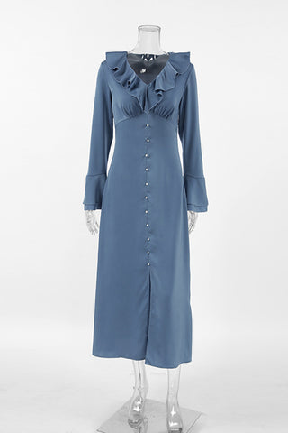 Ruffled Button-Down Casual Dress