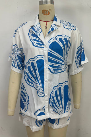 Shell Print Button Shirt and Shorts Set