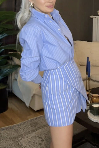 Striped Skirt Set with Button Top