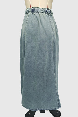 Drawstring Denim Maxi Skirt
