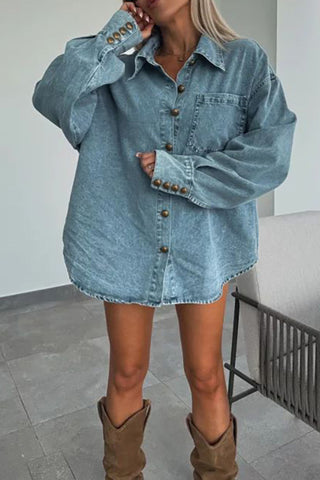 Button-Up Denim Short Set with Modern Style