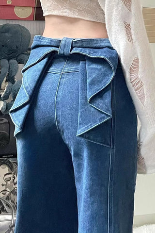 Bow Detail Denim Straight Jeans