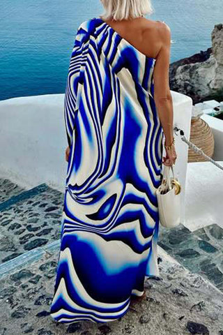 One-Shoulder Striped Maxi Dress