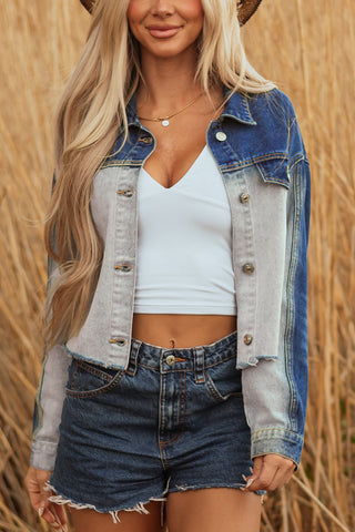 Cropped Two-Tone Denim Jacket