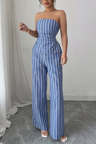 Strapless Striped Pants Set