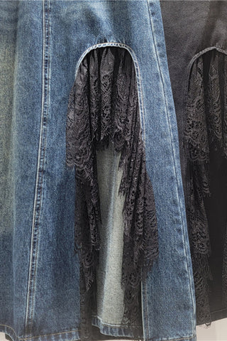Denim Skirt with Lace Detail