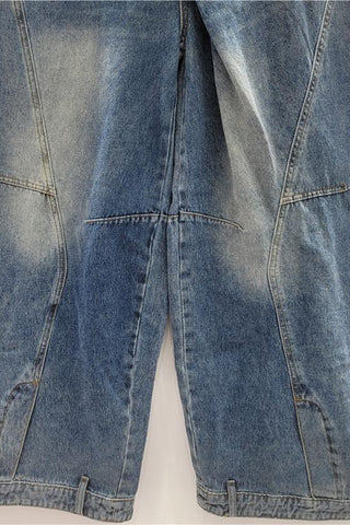 Wide-Leg Denim Trousers with Unique Details