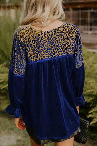 Leopard Patchwork Long Sleeve Blouse