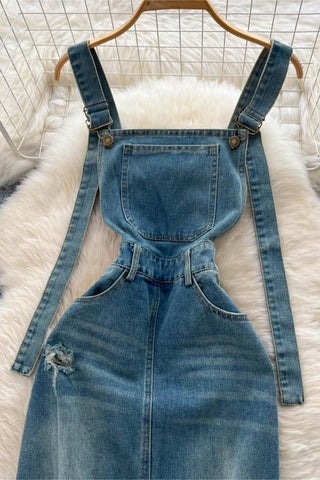 Distressed Denim Overall Dress