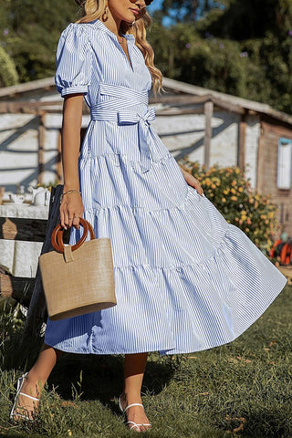 Puff Sleeve Tiered Midi Dress