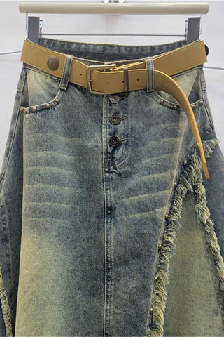 Asymmetrical Fringe Denim Skirt