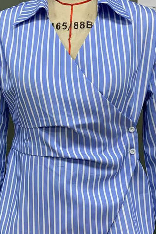 Striped Wrap Button-Up Blouse