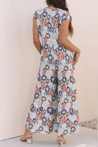 Floral Pocketed Wide Leg Sleeveless Jumpsuit