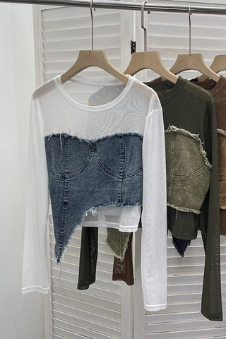 Distressed Layered Denim Blouse