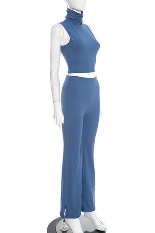 Sleeveless High Neck Pants Set