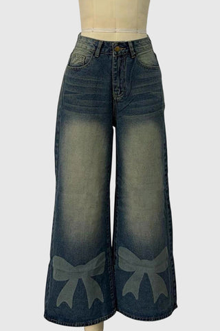 Bow-Accent Wide Leg Jeans