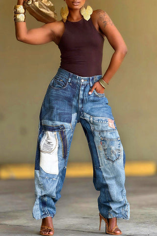 Patchwork Wide Leg Jeans