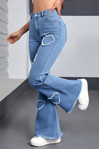 Distressed Heart Flare Jeans