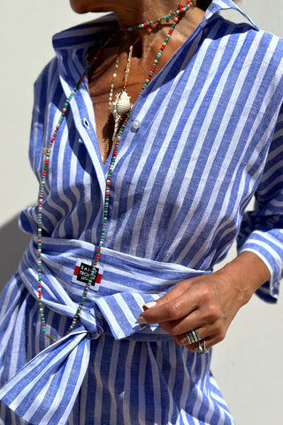Striped Tie-Waist Shirt Dress