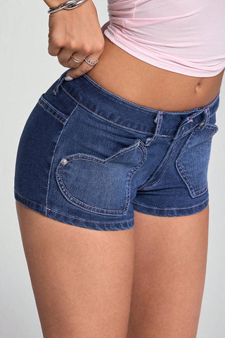 Heart Patch Denim Shorts
