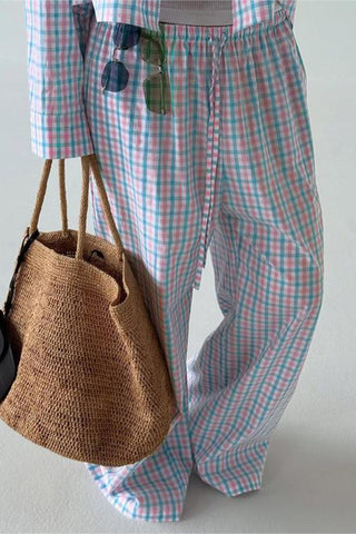 Plaid Button-Up Pants Set