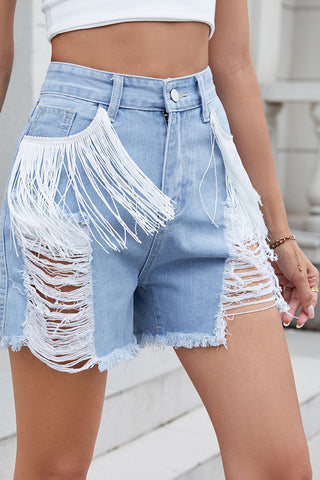 Fringe Detail Denim Shorts